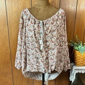 Denim & Supply Ralph Lauren Boho Drawstring Paisley Blouse Indie Western